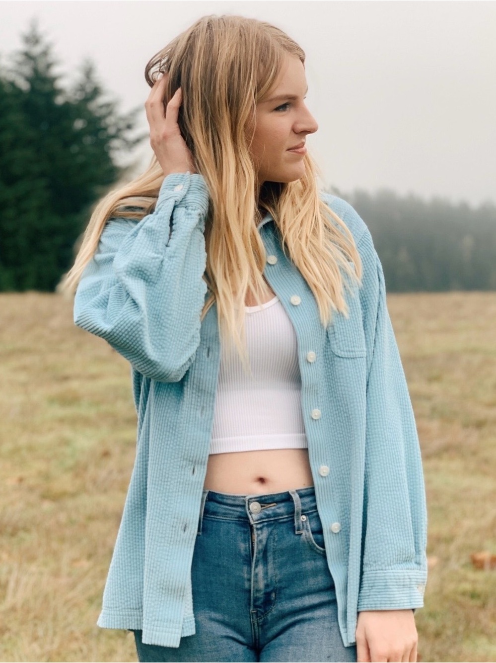 LL Bean Light Blue Wide-Wale Corduroy Shirt Jacket Shacket XL - Picture 3 of 4